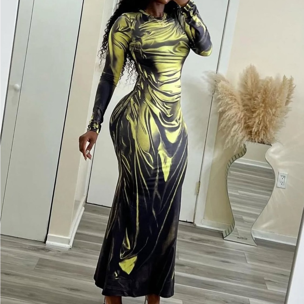 Elegant Yellow and Black Women's Dress